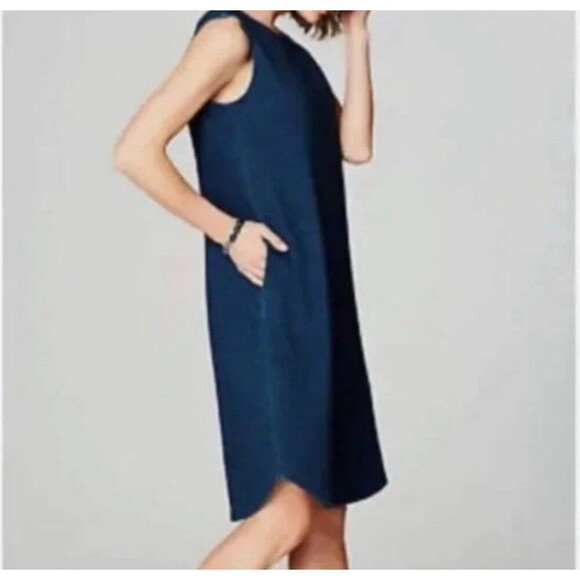 J. Jill Pure Jill Indigo Tank Dress Chambray Blue XL/P Classic Preppy Comfort - Picture 2 of 10